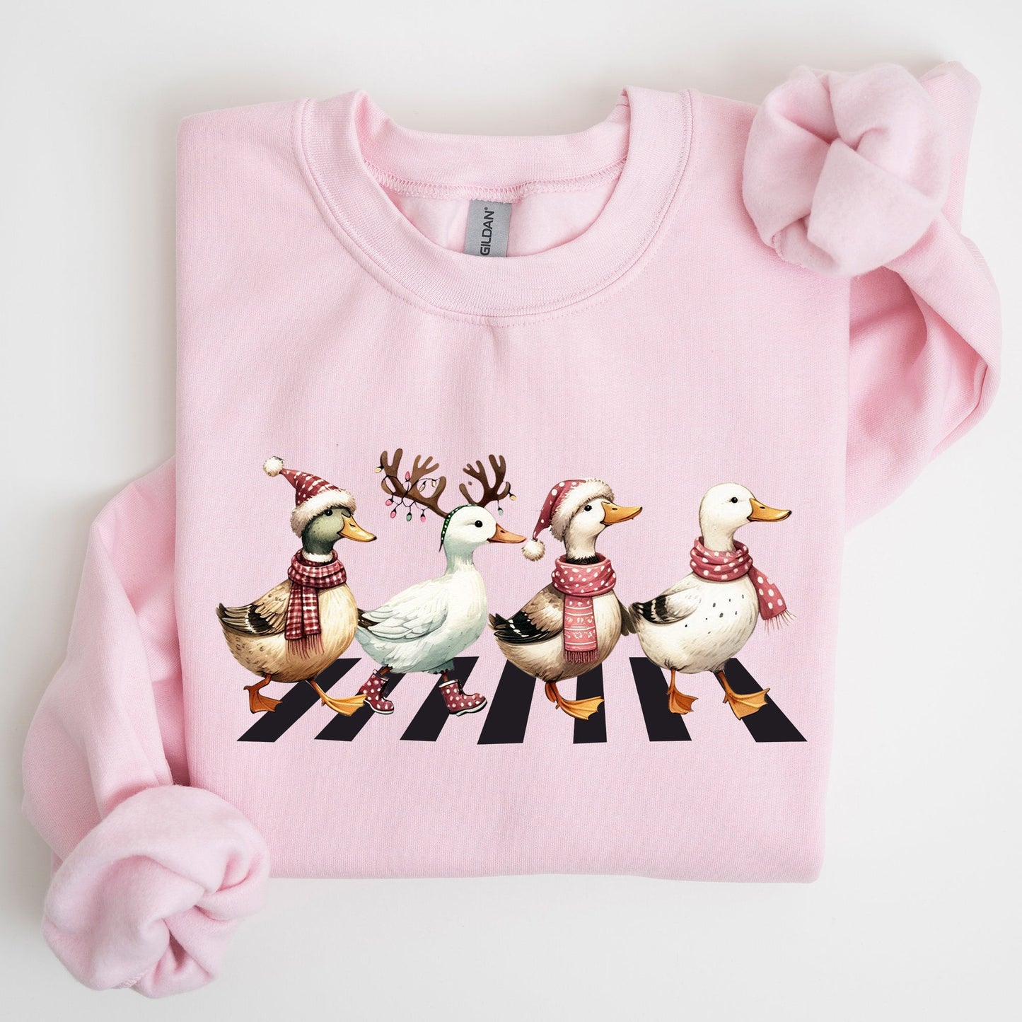 Christmas Ducks, Farm Animals, Crossing Road, Santa, Winter, Snow, Xmas Sweatshirt