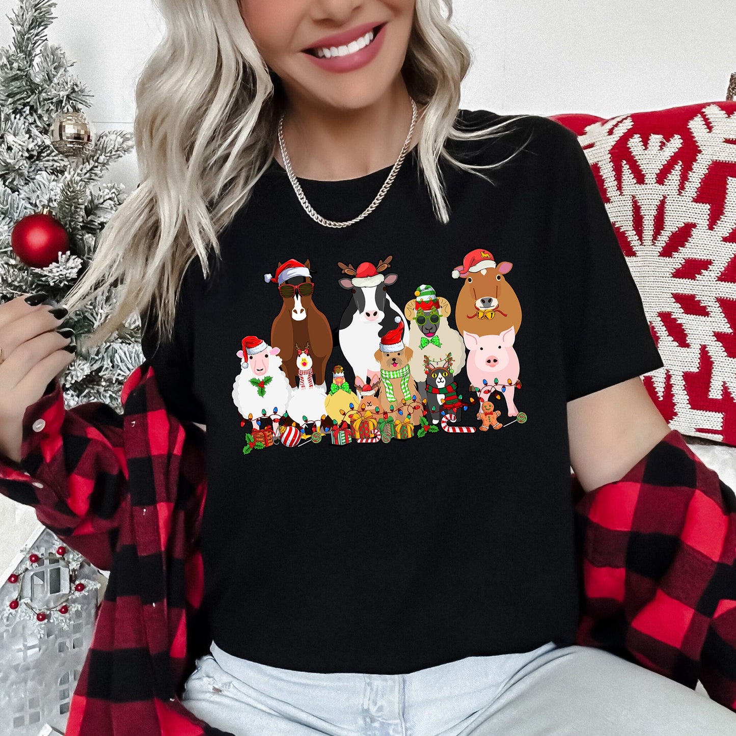 Christmas Farm Animals, Farm Life, Cow, Sheep, Horse, Chicken, Cat, Dog Super Soft Tees