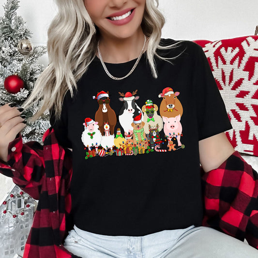 Christmas Farm Animals, Farm Life, Cow, Sheep, Horse, Chicken, Cat, Dog Super Soft Tees