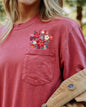Christmas Flowers, Pocket, Floral, Berries, Poinsettia, Winter, Snow, Botanical, Xmas Pocket Tee Comfort Colors T-Shirt