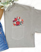 Christmas Flowers, Pocket, Floral, Berries, Poinsettia, Winter, Snow, Botanical, Xmas Pocket Tee Comfort Colors T-Shirt