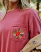 Christmas Flowers, Pocket, Floral, Circle, Poinsettia, Winter, Snow, Botanical, Xmas Pocket Tee Comfort Colors T-Shirt