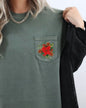 Christmas Flowers, Pocket, Floral, Mistle Toe, Poinsettia, Winter, Snow, Botanical, Xmas Pocket Tee Comfort Colors T-Shirt