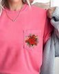 Christmas Flowers, Pocket, Floral, Mistle Toe, Poinsettia, Winter, Snow, Botanical, Xmas Pocket Tee Comfort Colors T-Shirt