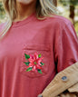 Christmas Flowers, Pocket, Floral, Poinsettia, Winter, Snow, Botanical, Xmas Pocket Tee Comfort Colors T-Shirt