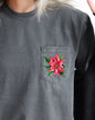 Christmas Flowers, Pocket, Floral, Poinsettia, Winter, Snow, Botanical, Xmas Pocket Tee Comfort Colors T-Shirt