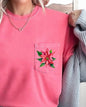 Christmas Flowers, Pocket, Floral, Poinsettia, Winter, Snow, Botanical, Xmas Pocket Tee Comfort Colors T-Shirt