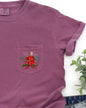 Christmas Flowers, Pocket, Ribbon, Floral, Poinsettia, Winter, Snow, Botanical, Xmas Pocket Tee Comfort Colors T-Shirt