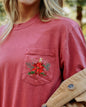 Christmas Flowers, Pocket, Ribbon, Floral, Poinsettia, Winter, Snow, Botanical, Xmas Pocket Tee Comfort Colors T-Shirt