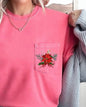 Christmas Flowers, Pocket, Ribbon, Floral, Poinsettia, Winter, Snow, Botanical, Xmas Pocket Tee Comfort Colors T-Shirt