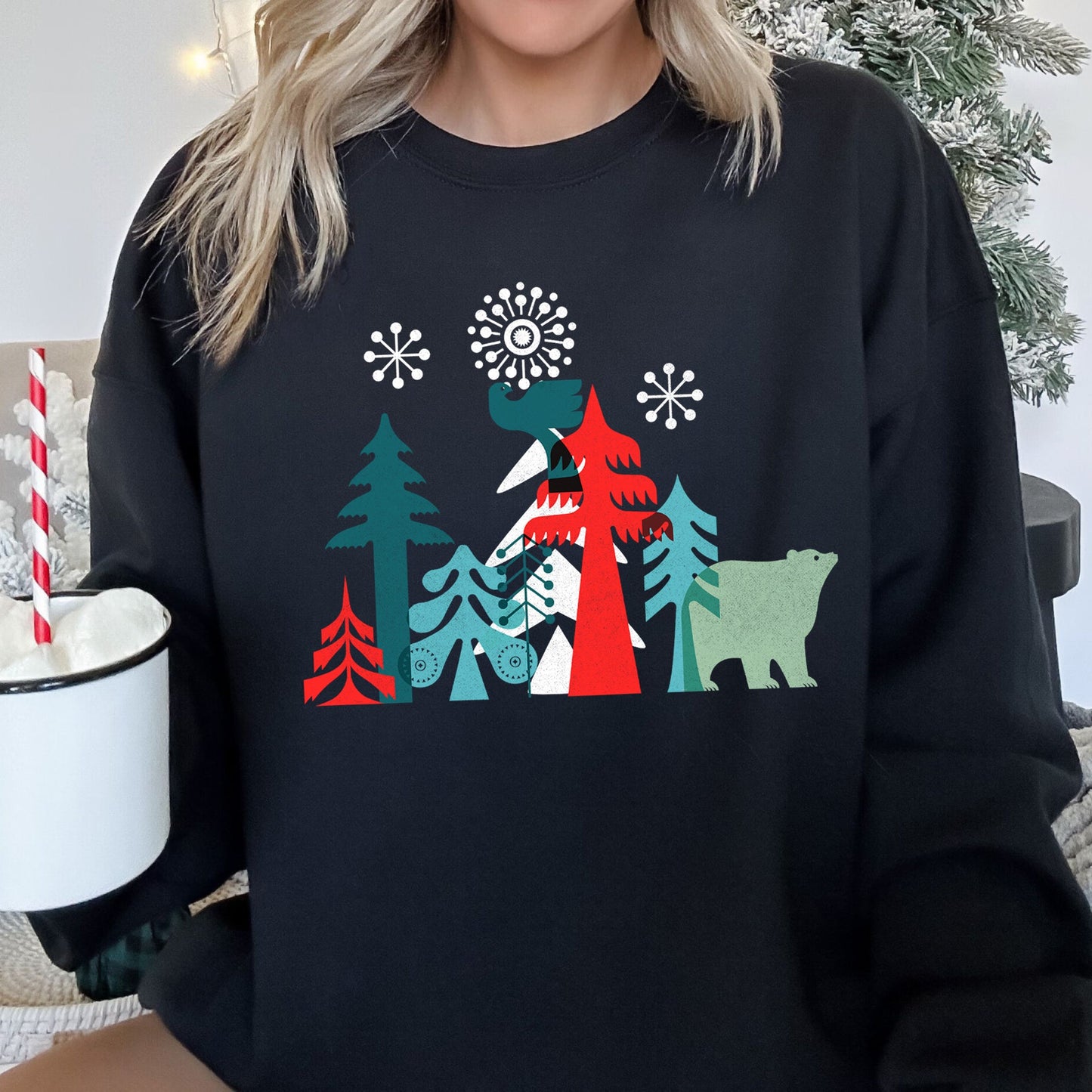 Christmas Folk Art Polar Bear Sweatshirt