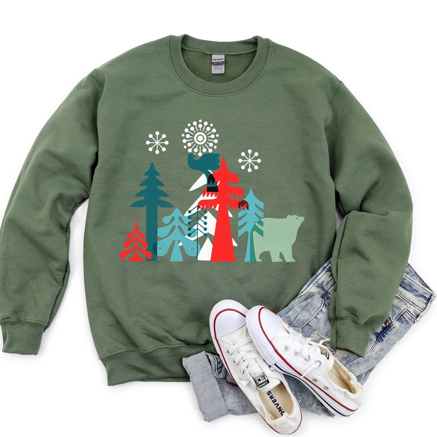 Christmas Folk Art Polar Bear Sweatshirt