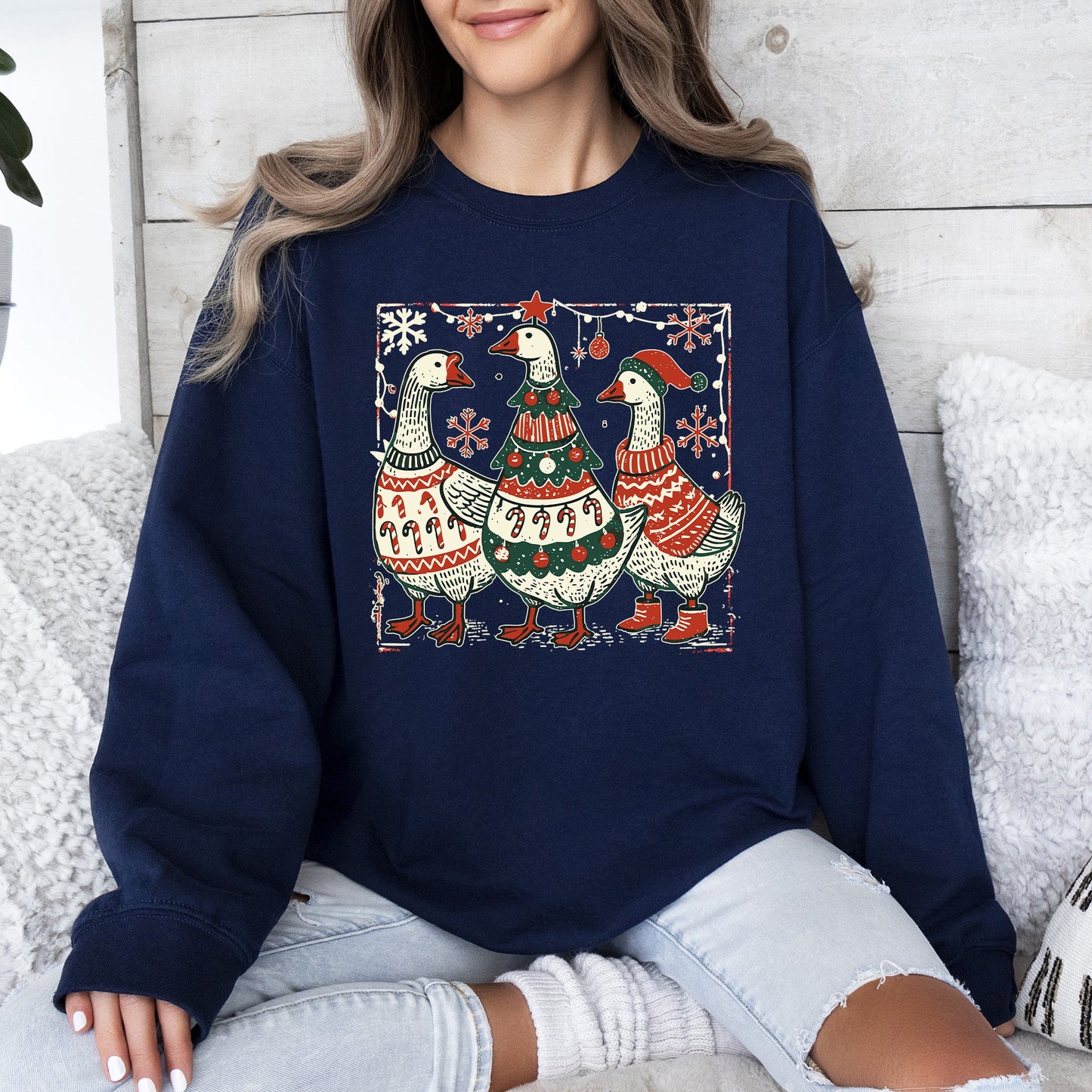 Christmas Geese, Sweaters, Funny, Adorable, Cute, Retro Sweatshirt