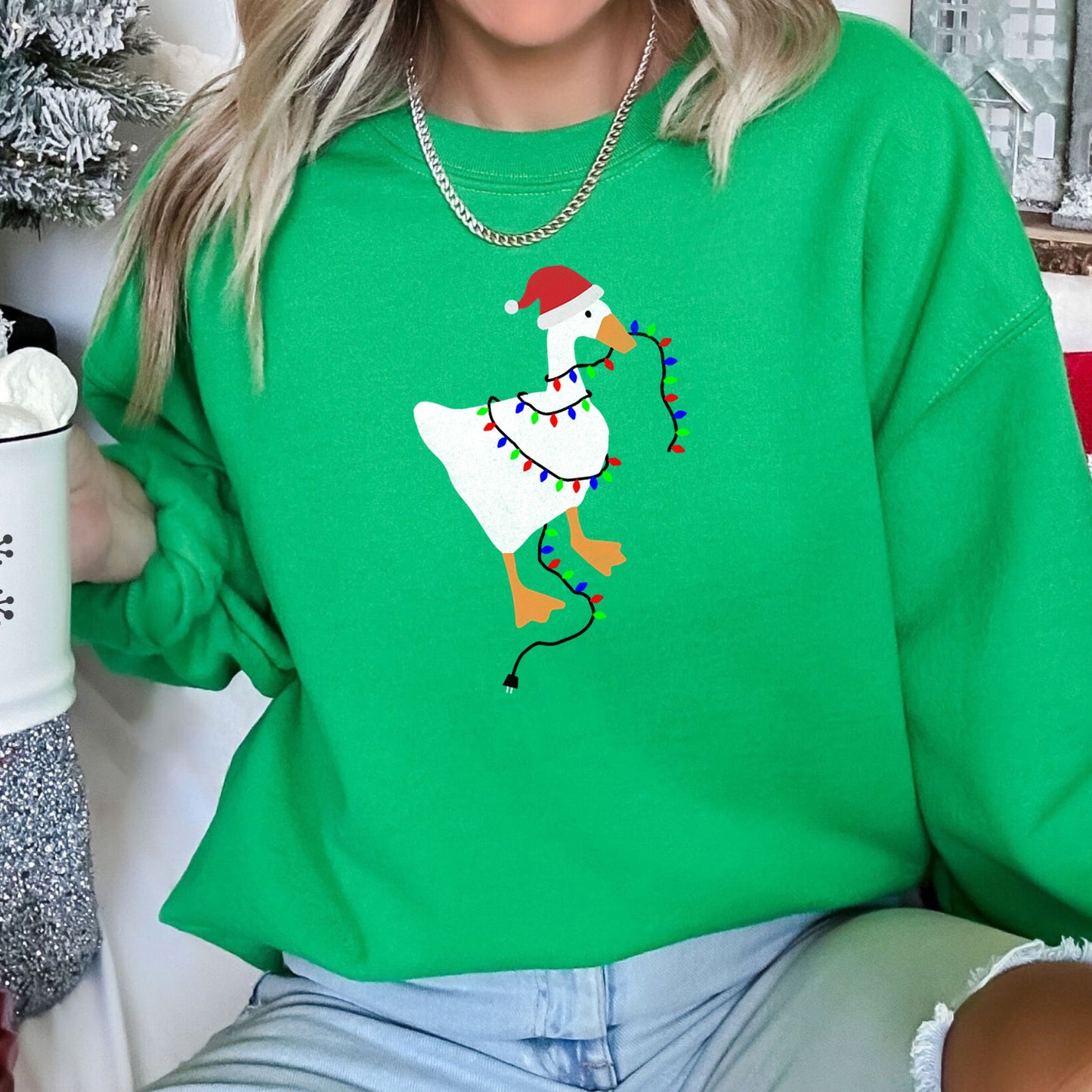 Christmas Goose Lights Retro Sweatshirt