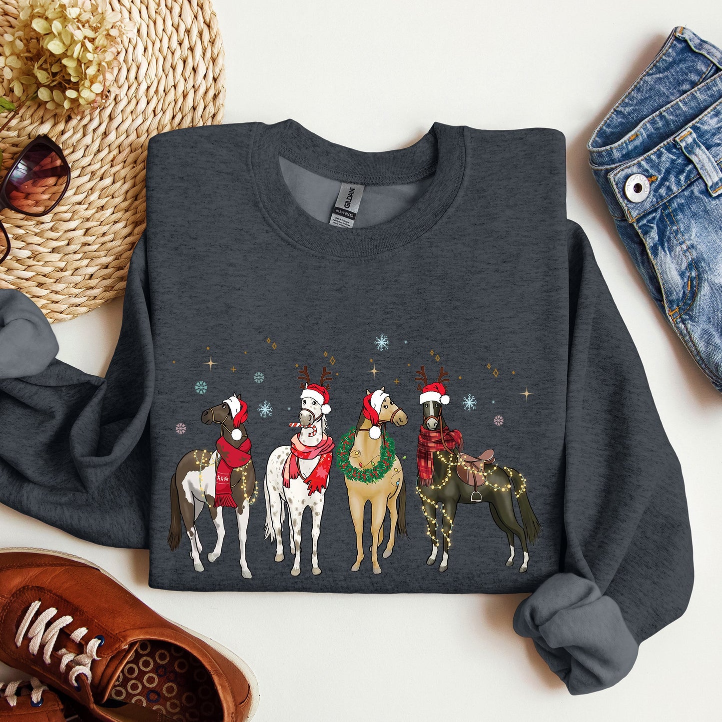 Christmas Horses, Horse Lovers, Santa Sweatshirt