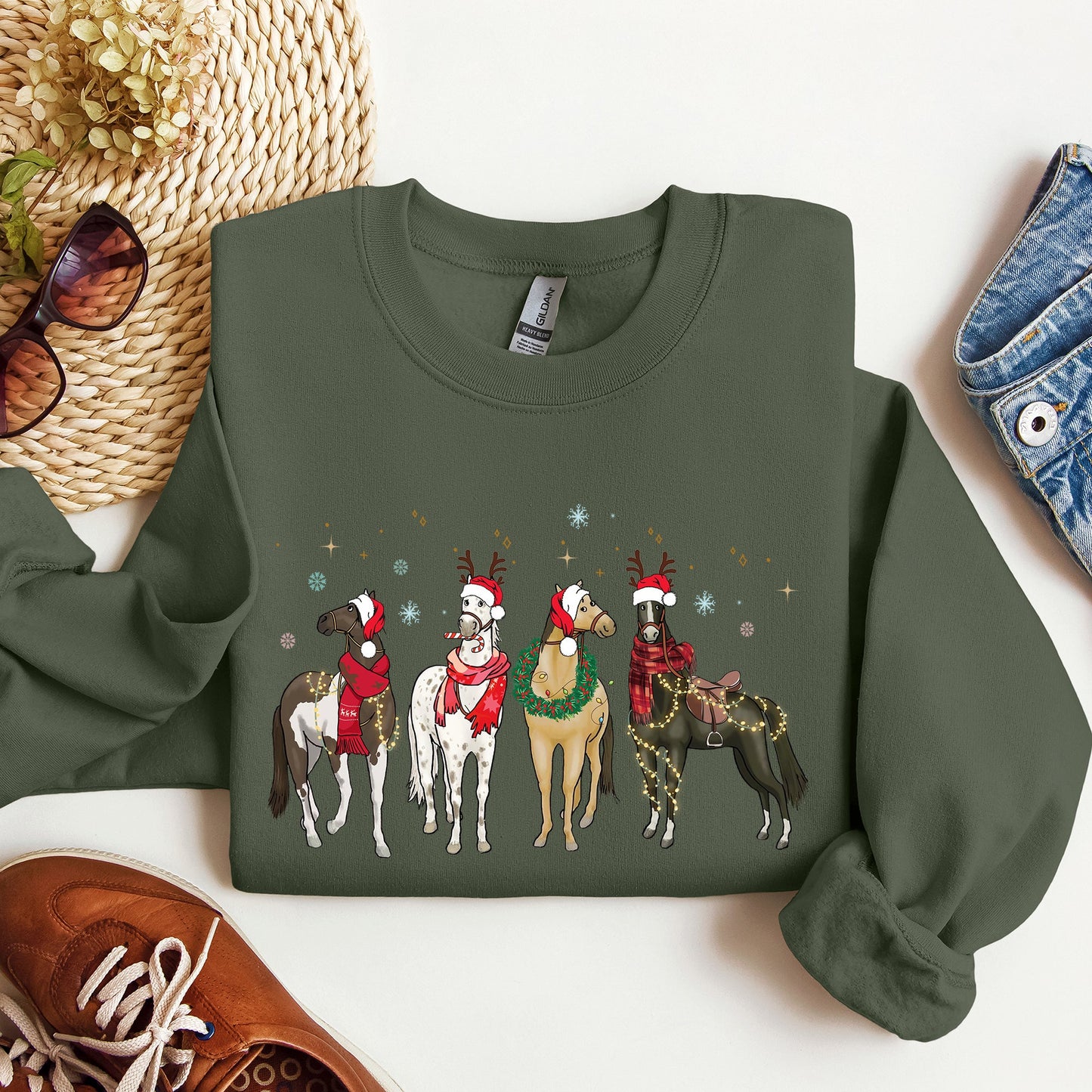 Christmas Horses, Horse Lovers, Santa Sweatshirt