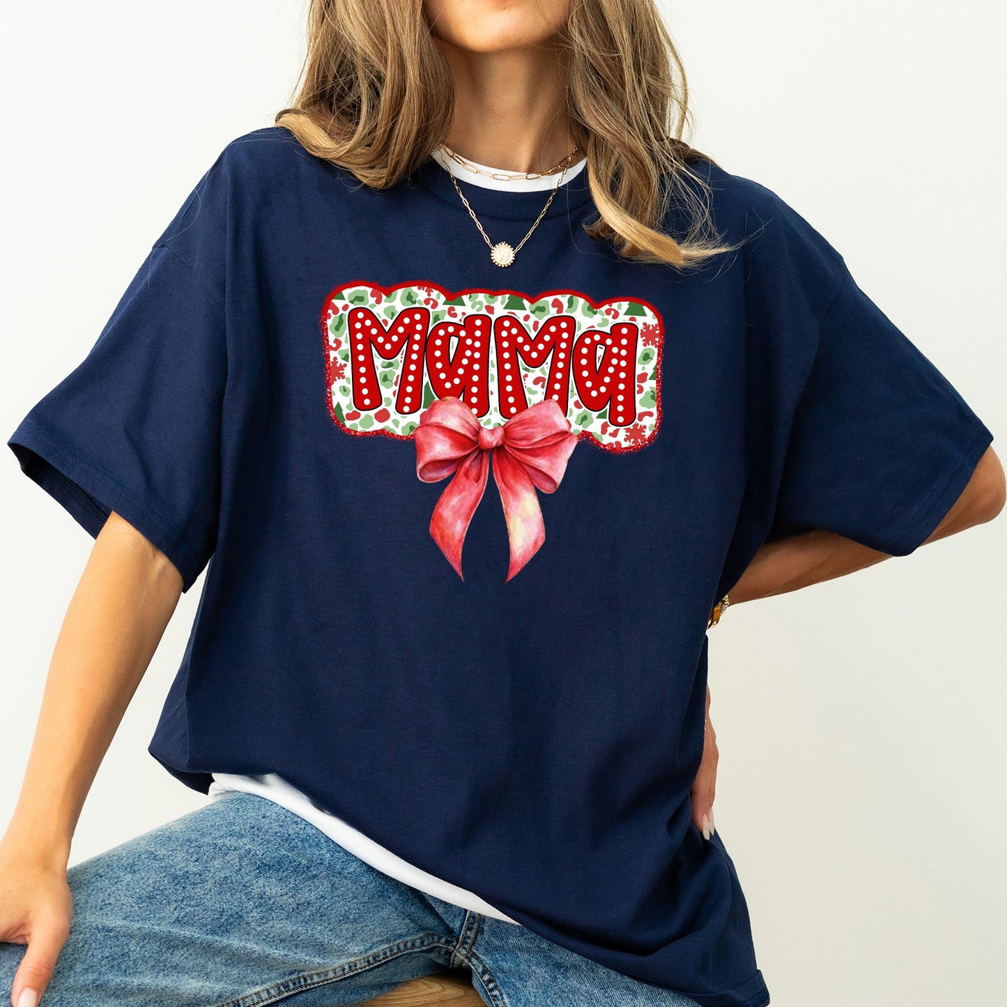 Christmas Mama, Ribbon, Bows, Classic, Retro, Santa Tshirt Comfort Colors T-Shirt