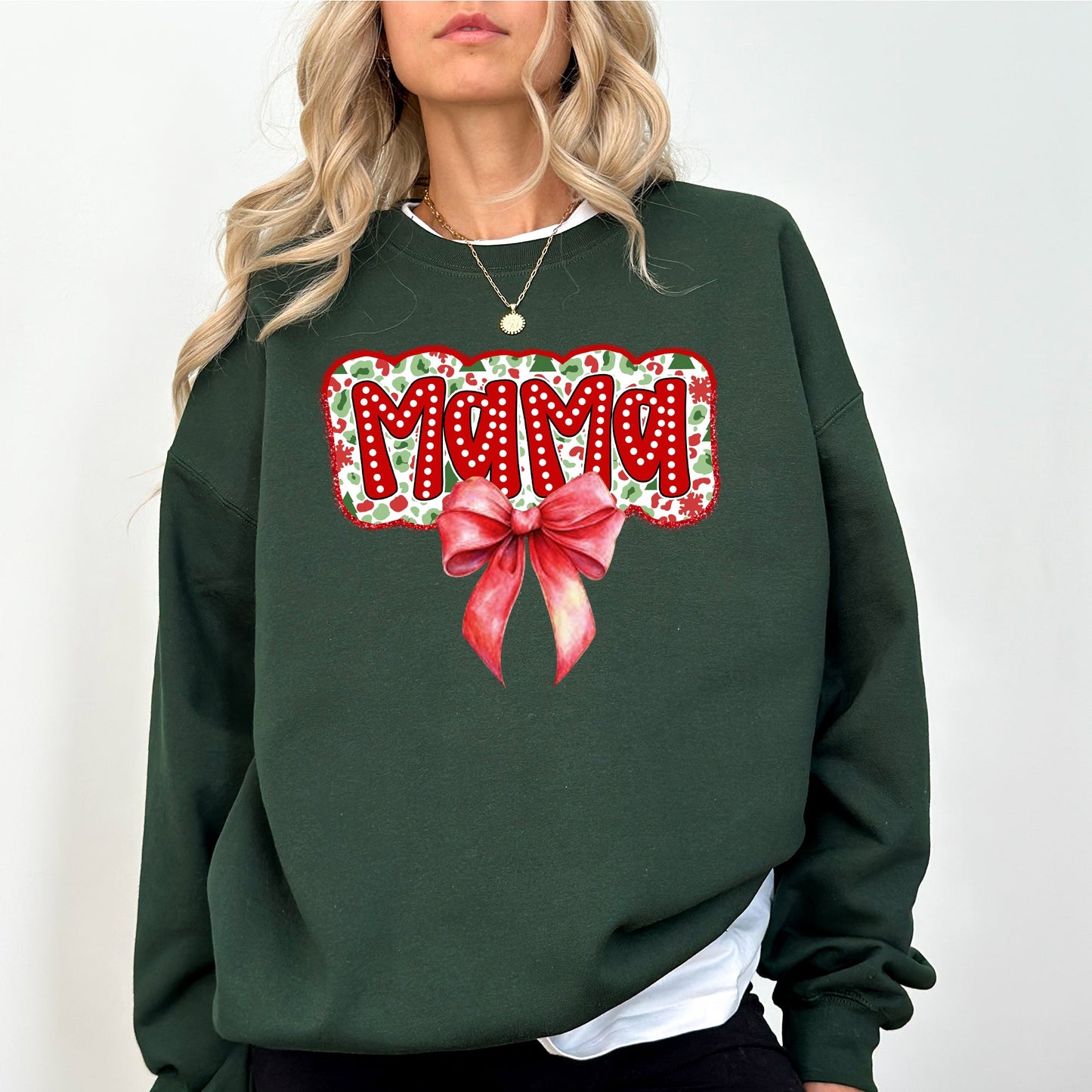 Christmas Mama, Ribbon, Bows, Classic, Retro, Santa Sweatshirt
