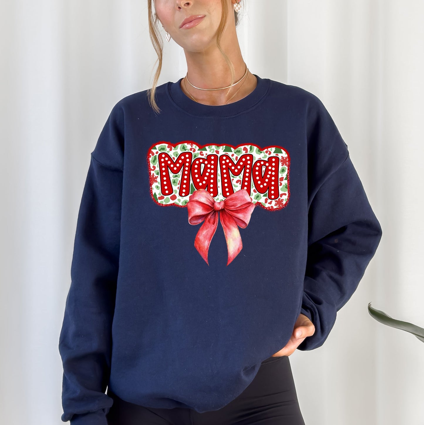 Christmas Mama, Ribbon, Bows, Classic, Retro, Santa Sweatshirt