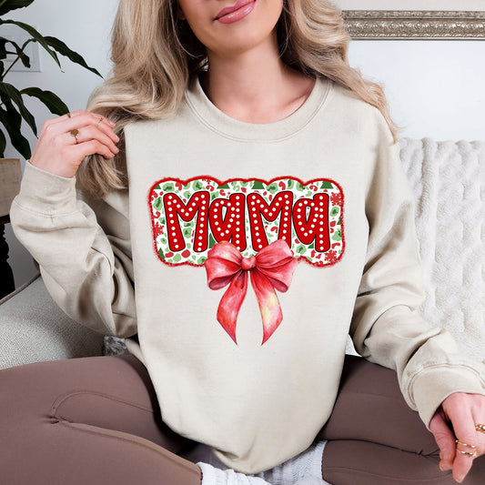 Christmas Mama, Ribbon, Bows, Classic, Retro, Santa Sweatshirt