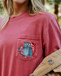 Christmas Owl, Pocket, Folk Art, Santa, Winter, Snow, Xmas, Flowers, Floral Pocket Tee Comfort Colors T-Shirt