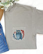 Christmas Owl, Pocket, Folk Art, Santa, Winter, Snow, Xmas, Flowers, Floral Pocket Tee Comfort Colors T-Shirt