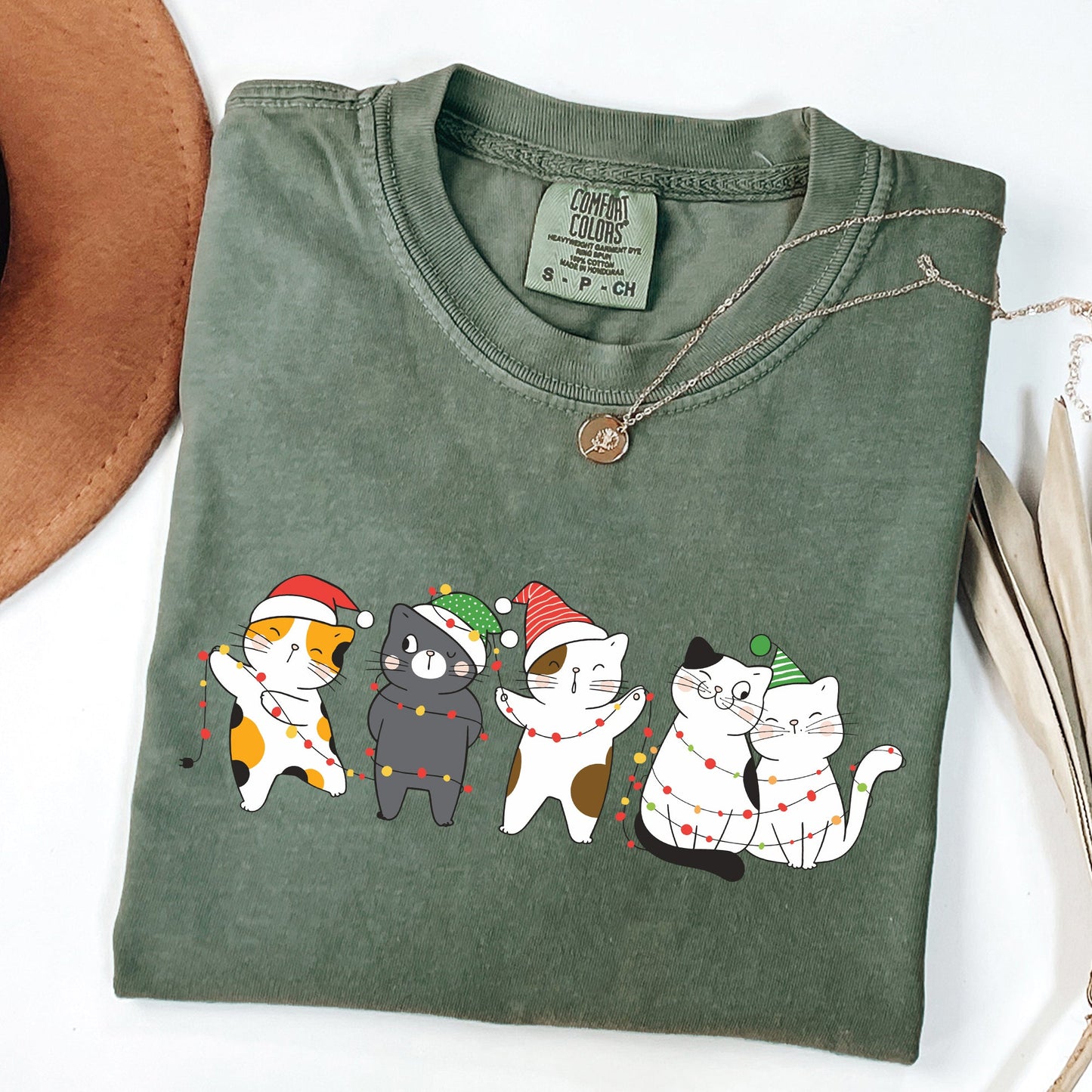 Christmas Party Cats, Santa, Cute, Cat Lover Tshirt Comfort Colors T-Shirt