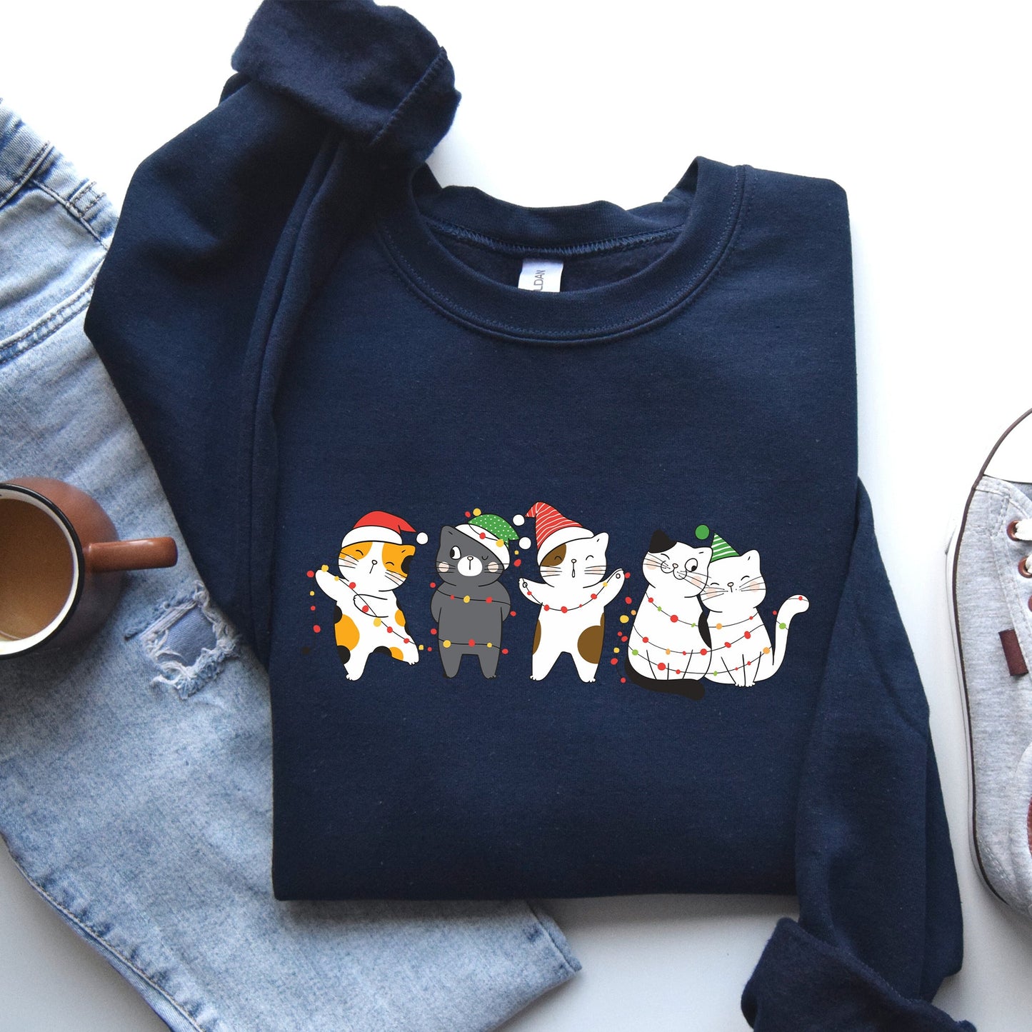 Christmas Party Cats, Santa, Cute, Cat Lover Sweatshirt