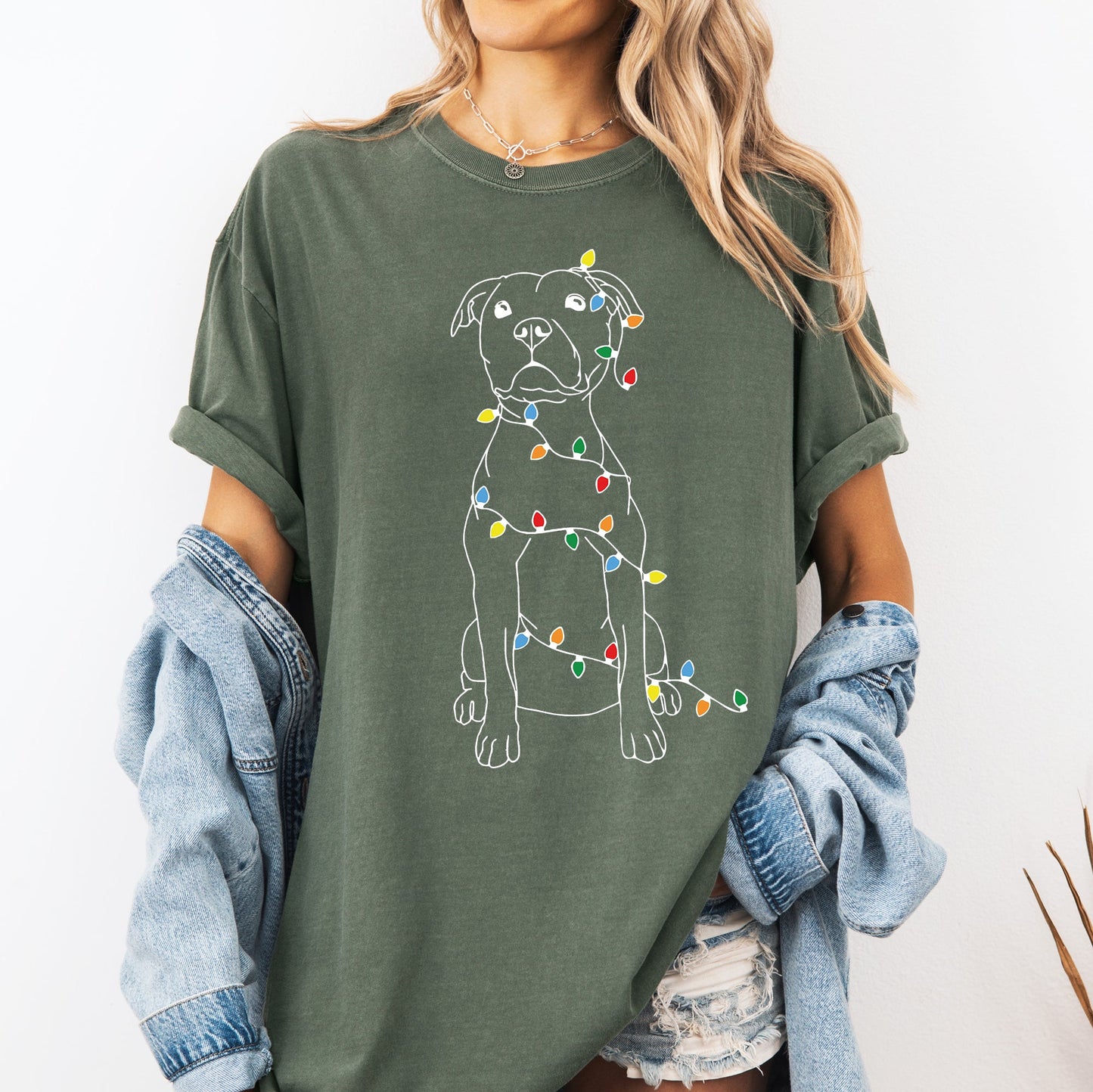 Christmas Pit Bull, Lights, Cute, Dog Lover, Pitty, Santa, Gift Tshirt Comfort Colors T-Shirt