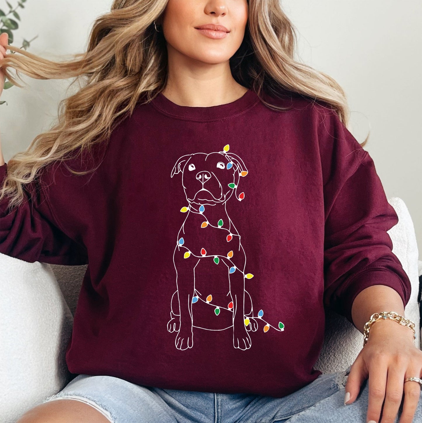 Christmas Pit Bull, Lights, Cute, Dog Lover, Pitty, Santa, Gift Sweatshirt