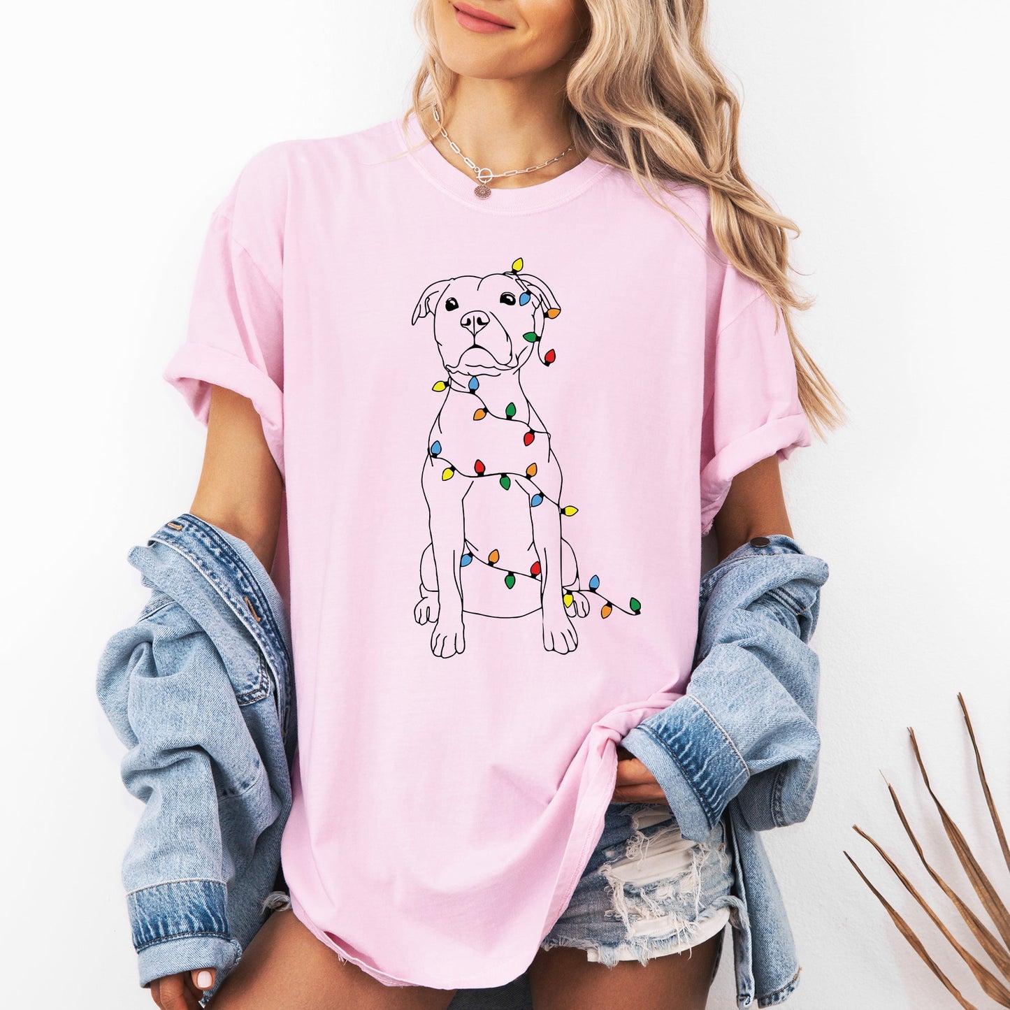 Christmas Pit Bull, Lights, Cute, Dog Lover, Pitty, Santa, Gift Tshirt Comfort Colors T-Shirt