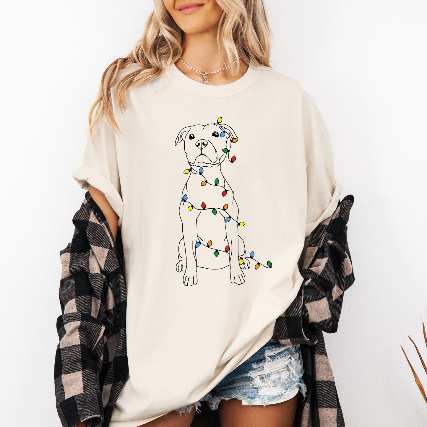 Christmas Pit Bull, Lights, Cute, Dog Lover, Pitty, Santa, Gift Tshirt Comfort Colors T-Shirt