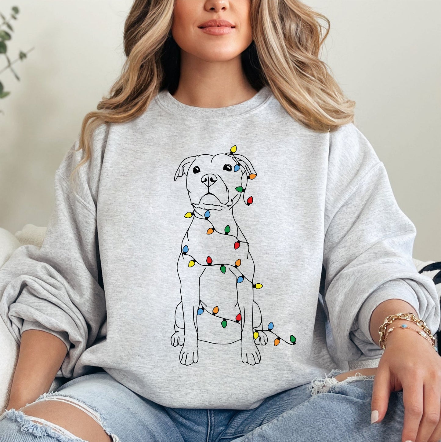 Christmas Pit Bull, Lights, Cute, Dog Lover, Pitty, Santa, Gift Sweatshirt