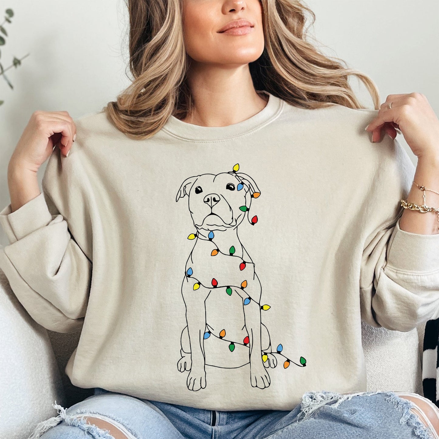 Christmas Pit Bull, Lights, Cute, Dog Lover, Pitty, Santa, Gift Sweatshirt