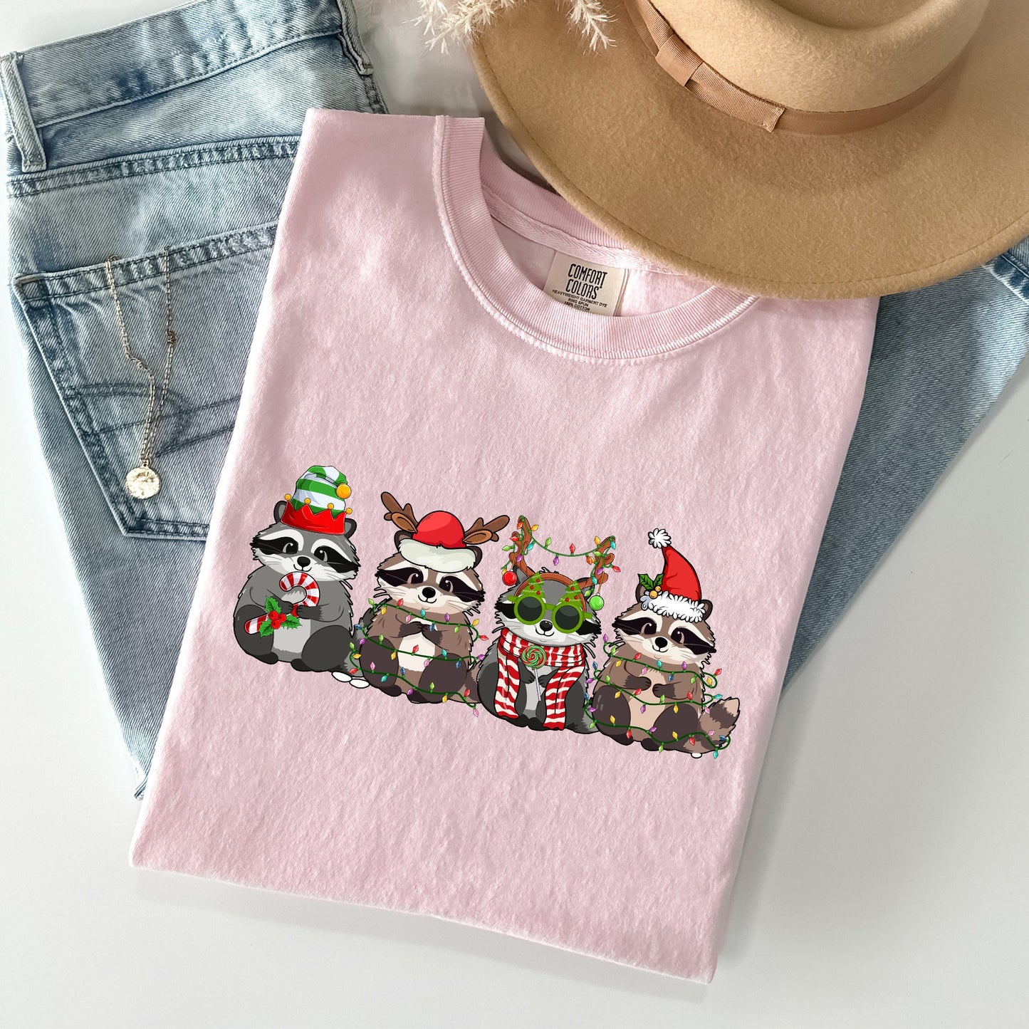 Christmas Raccoons, Raccoon Lovers, Santa, Winter, Snow, Xmas Tshirt Comfort Colors T-Shirt