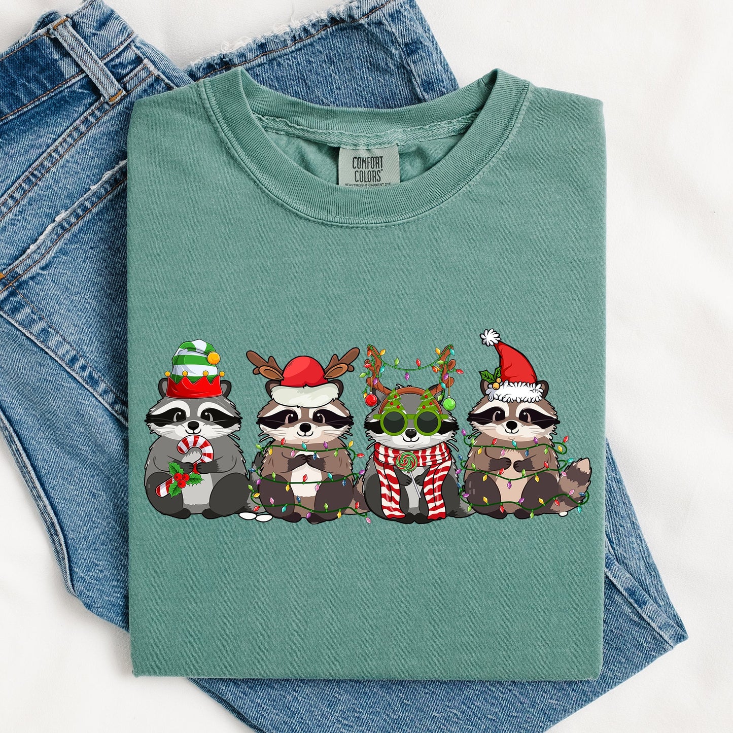 Christmas Raccoons, Raccoon Lovers, Santa, Winter, Snow, Xmas Tshirt Comfort Colors T-Shirt