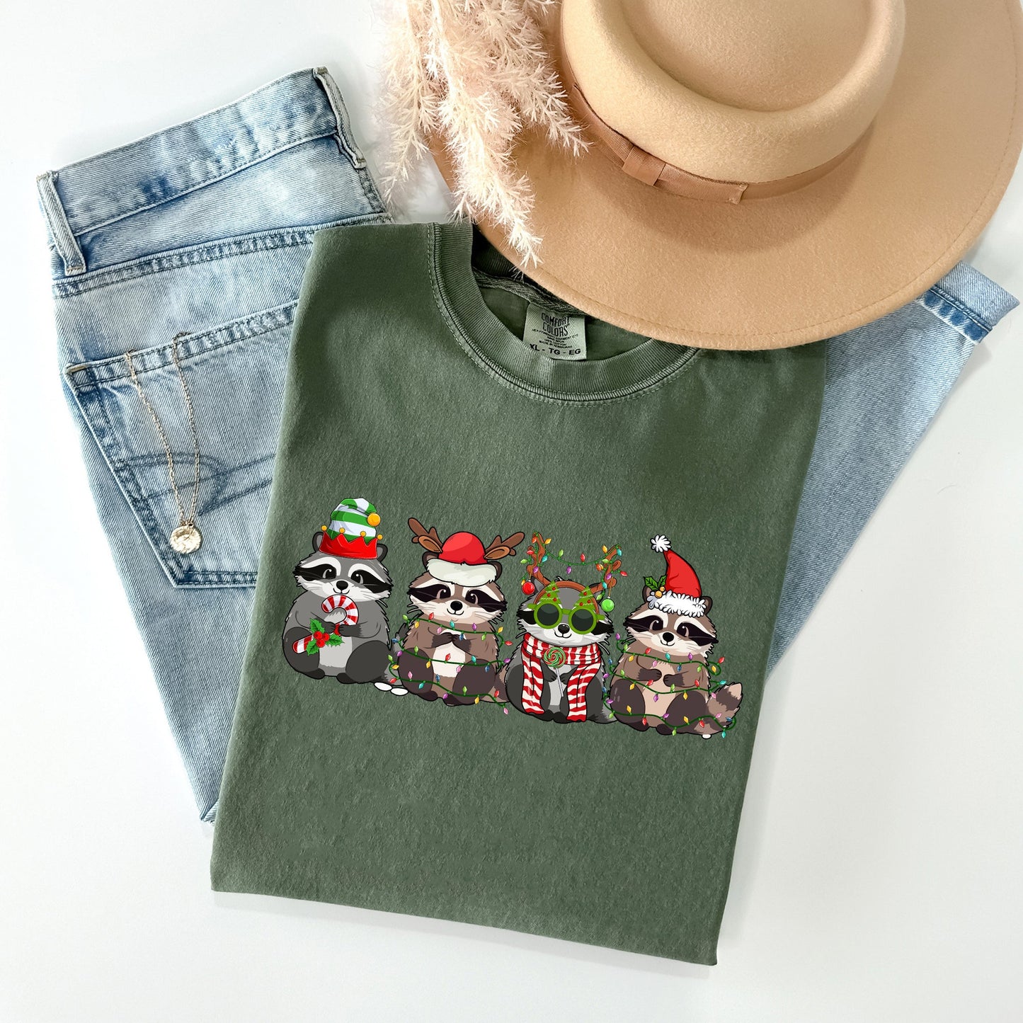 Christmas Raccoons, Raccoon Lovers, Santa, Winter, Snow, Xmas Tshirt Comfort Colors T-Shirt