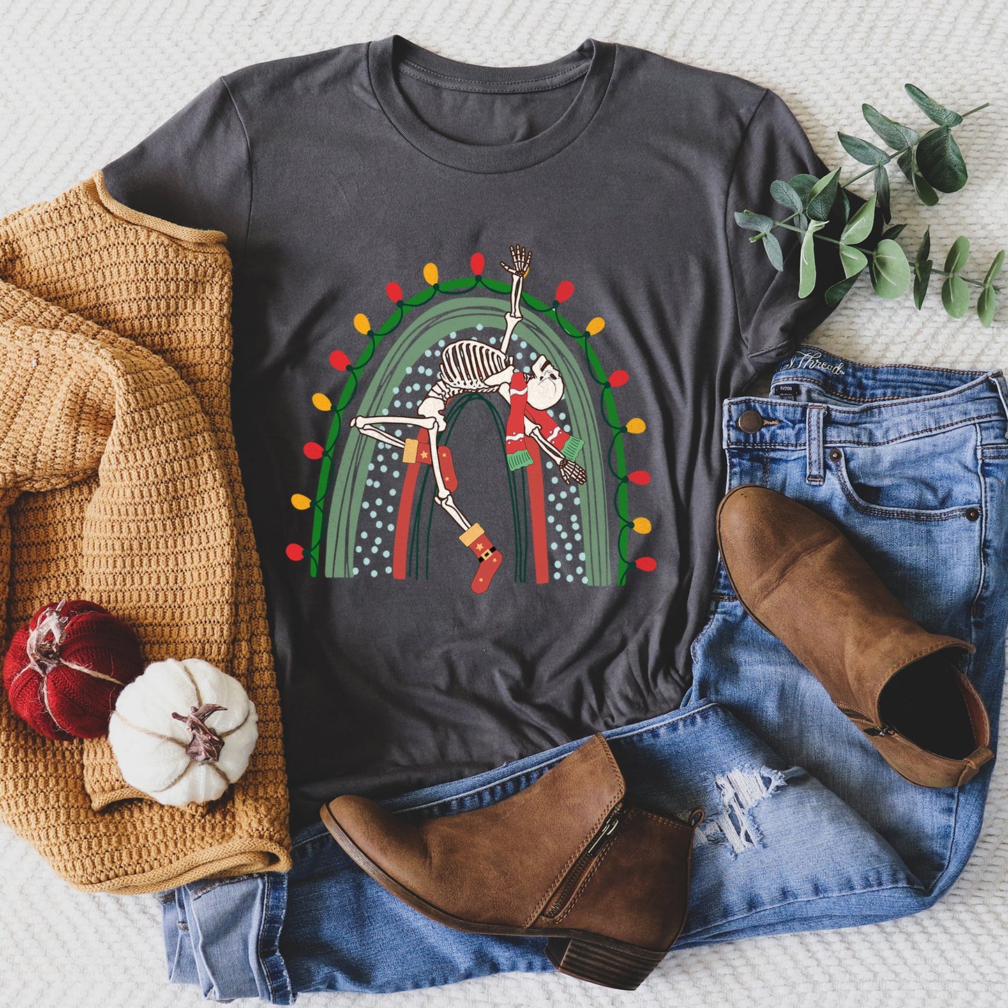Christmas Rainbow, Dancing Skeleton, Retro Super Soft Tees