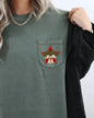 Christmas Star, Pocket, Pine Cones, Ribbon, Winter, Snow, Country, Santa, Xmas Pocket Tee Comfort Colors T-Shirt