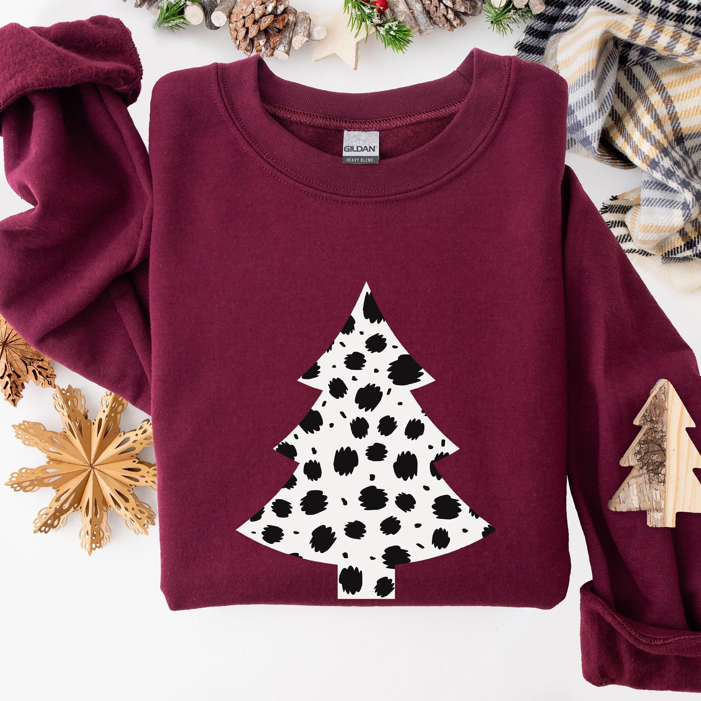 Christmas Tree, Dalmatian, Animal Print, Winter, Xmas, Santa Sweatshirt