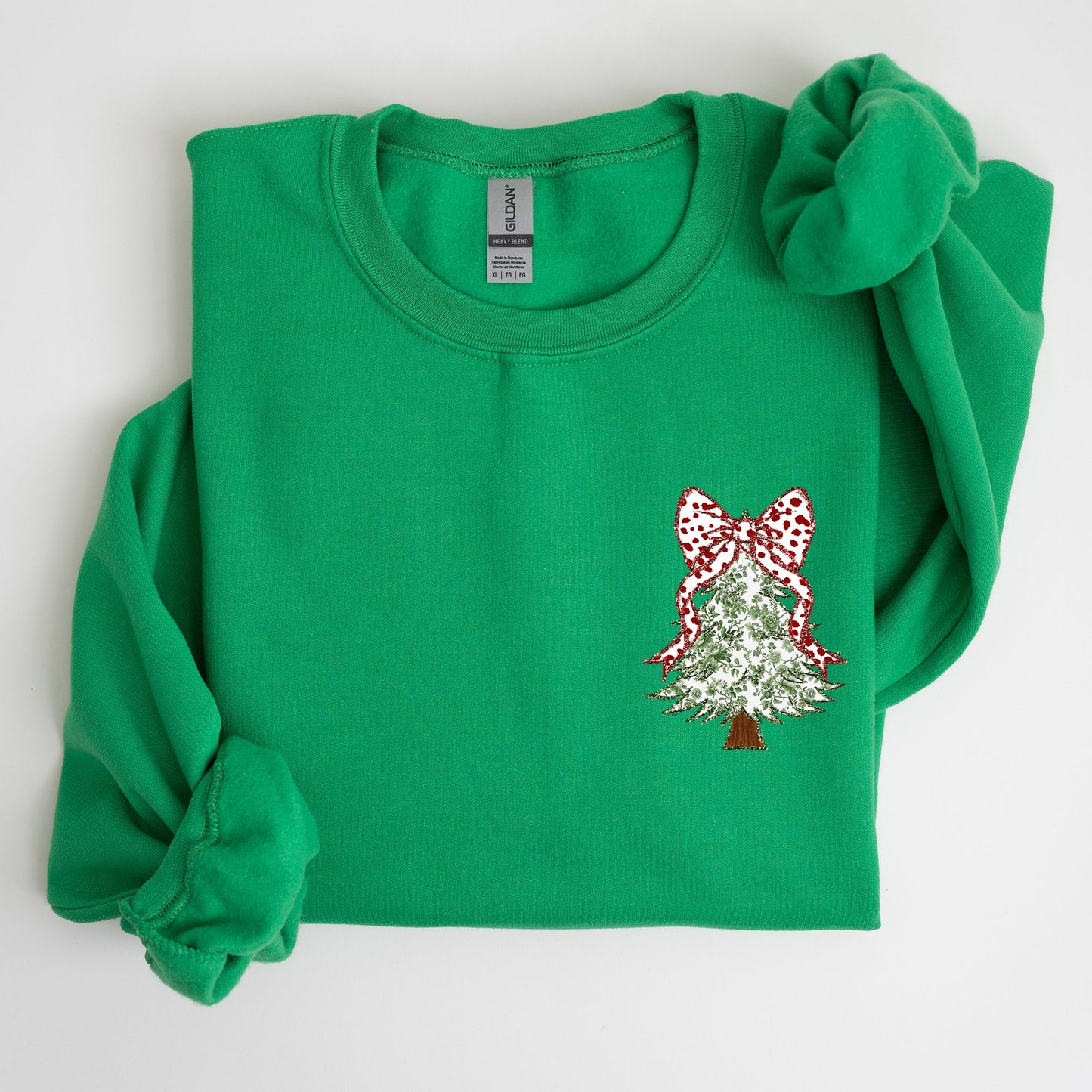 Christmas Tree, Pocket, Floral Coquette, Ribbons, Xmas Sweatshirt