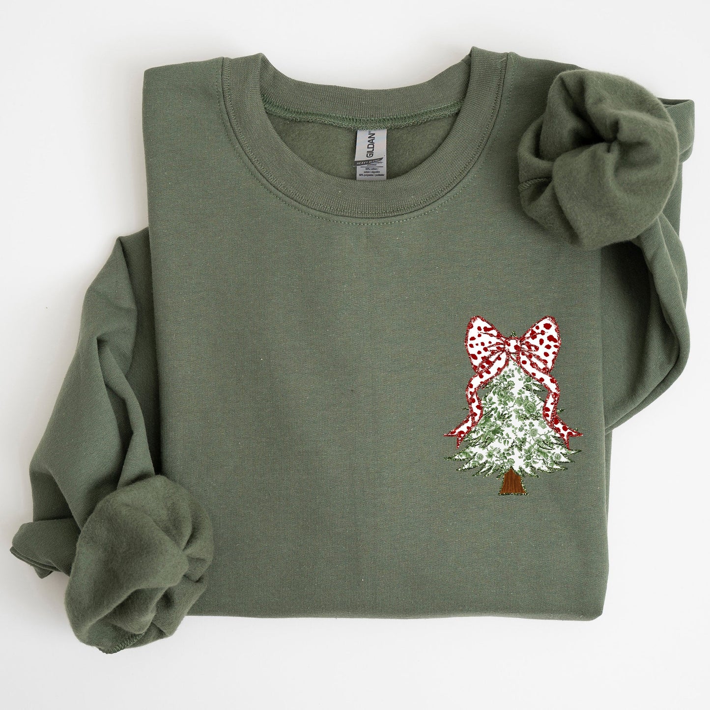 Christmas Tree, Pocket, Floral Coquette, Ribbons, Xmas Sweatshirt