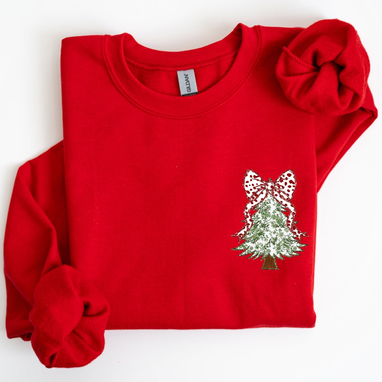 Christmas Tree, Pocket, Floral Coquette, Ribbons, Xmas Sweatshirt