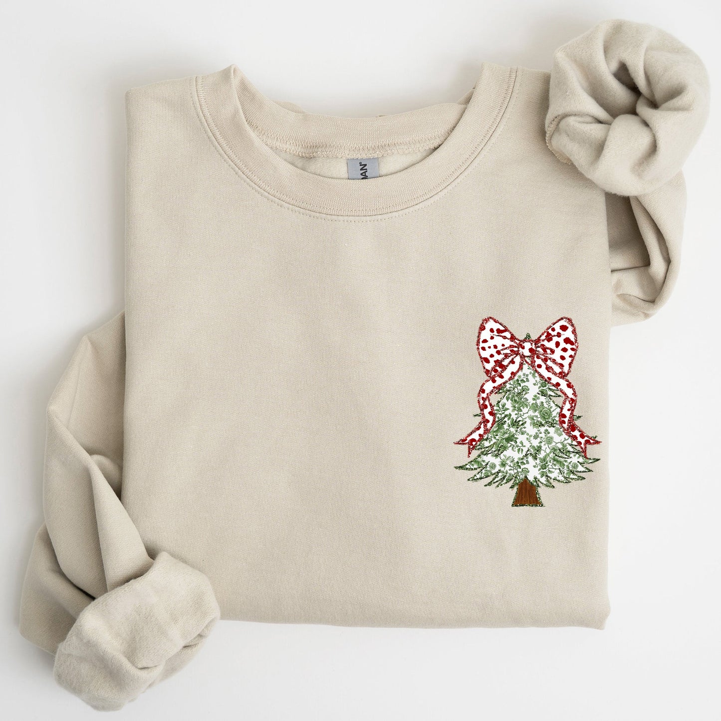 Christmas Tree, Pocket, Floral Coquette, Ribbons, Xmas Sweatshirt