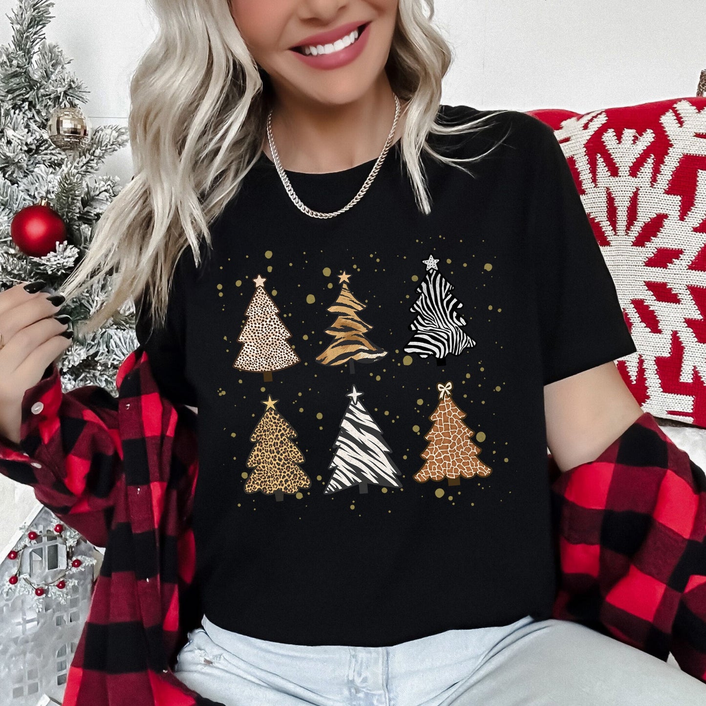 Christmas Trees, Animal Print, Leopard, Zebra, Tiger, Retro Super Soft Tshirt