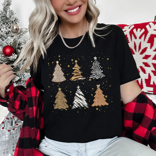 Christmas Trees, Animal Print, Leopard, Zebra, Tiger, Retro Super Soft Tshirt