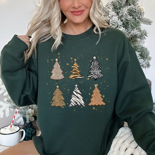Christmas Trees Animal Print Sweatshirt