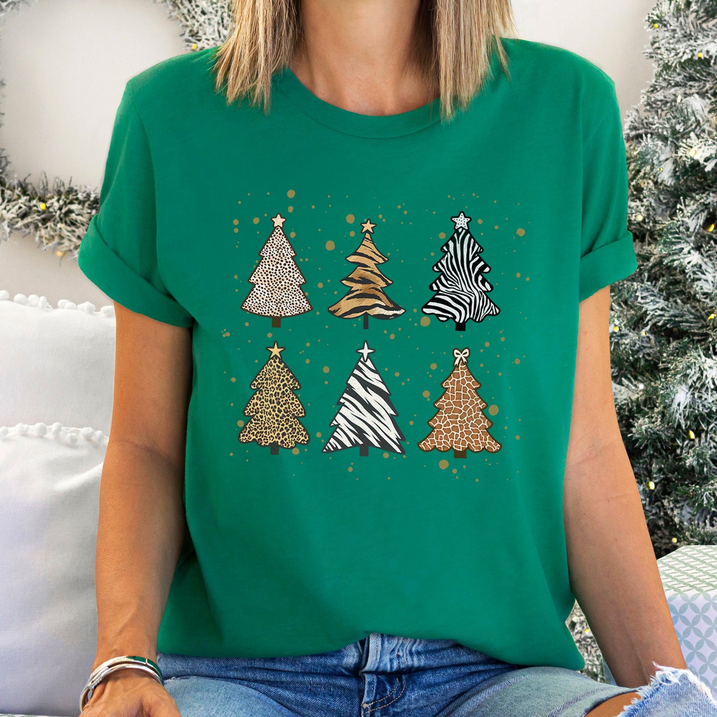 Christmas Trees, Animal Print, Leopard, Zebra, Tiger, Retro Super Soft Tshirt
