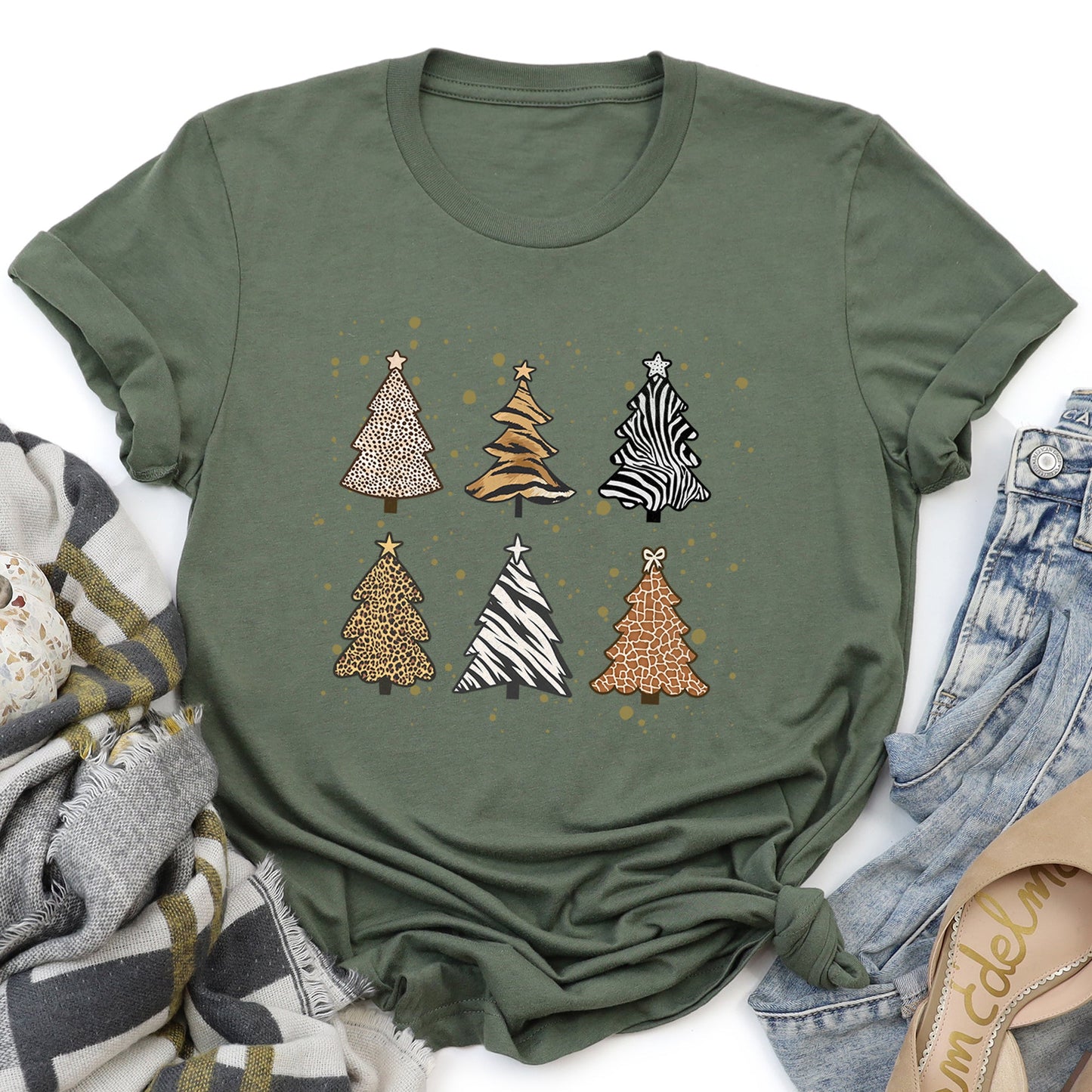 Christmas Trees, Animal Print, Leopard, Zebra, Tiger, Retro Super Soft Tshirt