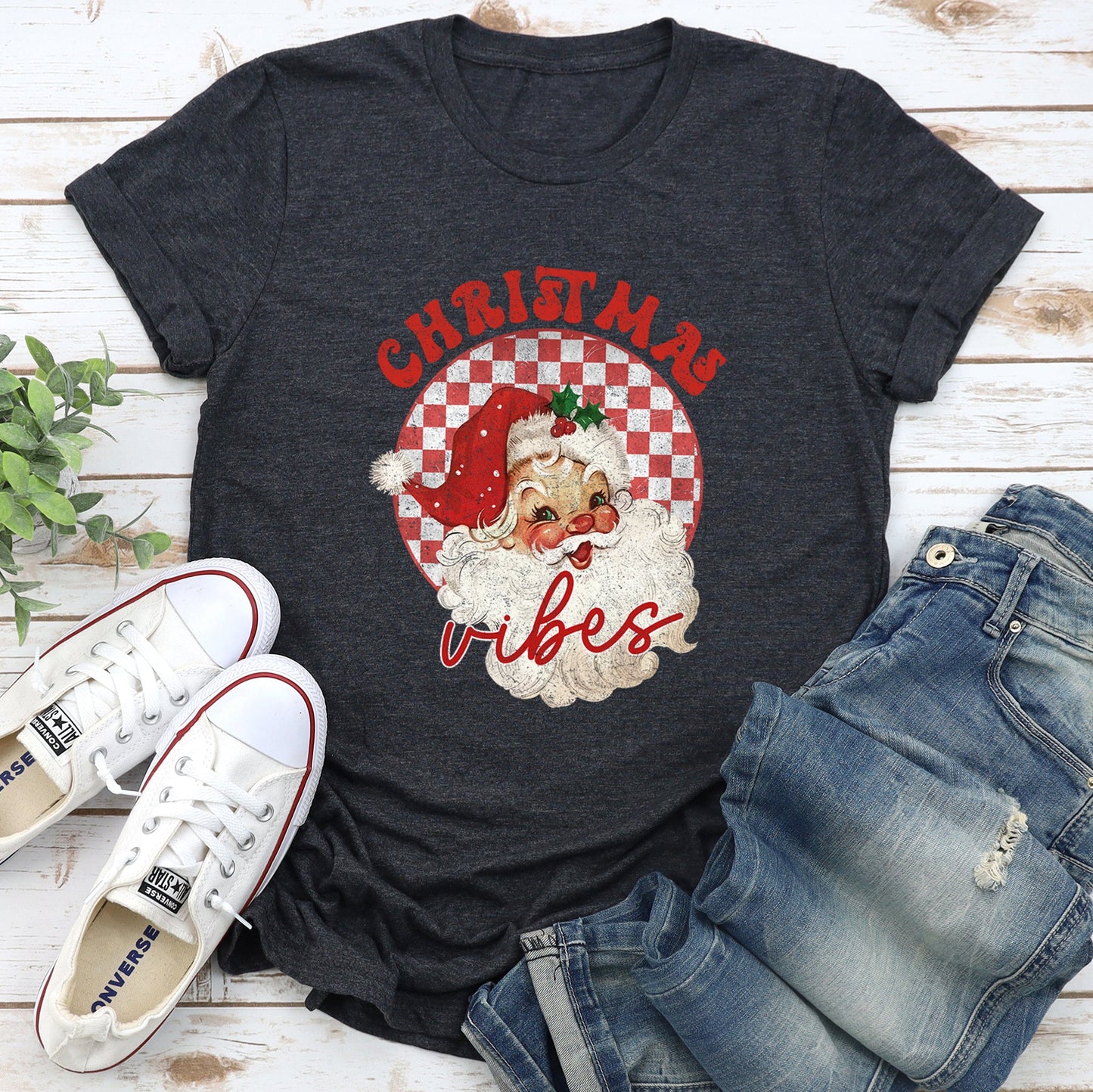 Christmas Vibes, Retro Santa Super Soft Tees